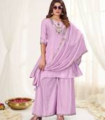 Lavender color viscose roman silk readymade suit for ethnic rich looks