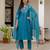 Firozi color viscose silk fabric embroidered work kurta set