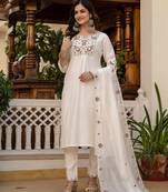 White color viscose silk fabric embroidered work kurta set