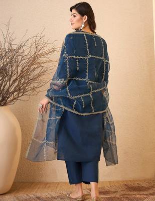 Blue color smart and fancy silk blend embroidered readymade salwar kameez 2
