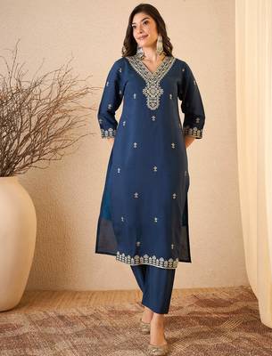 Blue color smart and fancy silk blend embroidered readymade salwar kameez 5