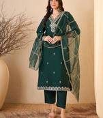 Green color smart and fancy silk blend embroidered readymade salwar kameez