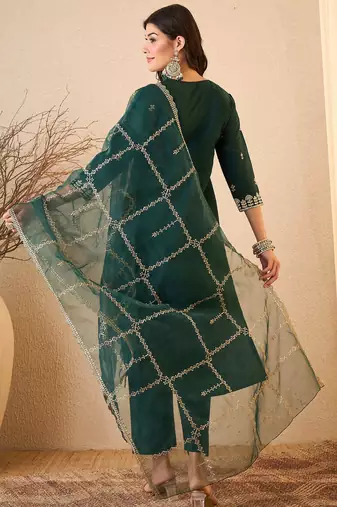 Green color smart and fancy silk blend embroidered readymade salwar kameez