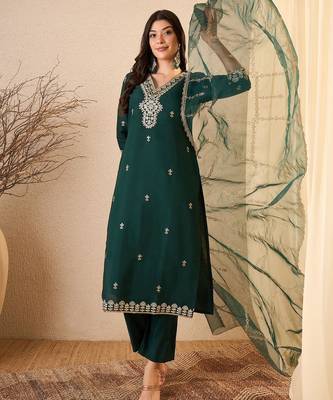 Green color smart and fancy silk blend embroidered readymade salwar kameez 3