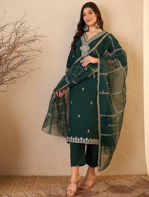 Green color smart and fancy silk blend embroidered readymade salwar kameez 4