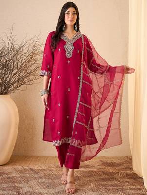 Pink color smart and fancy silk blend embroidered readymade salwar kameez 1