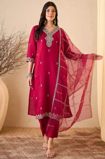 Pink color smart and fancy silk blend embroidered readymade salwar kameez