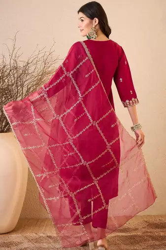Pink color smart and fancy silk blend embroidered readymade salwar kameez