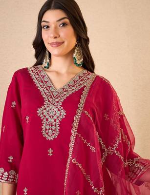 Pink color smart and fancy silk blend embroidered readymade salwar kameez 3