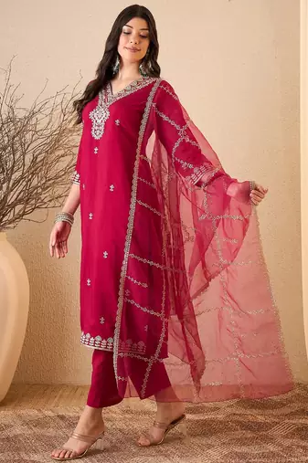 Pink color smart and fancy silk blend embroidered readymade salwar kameez