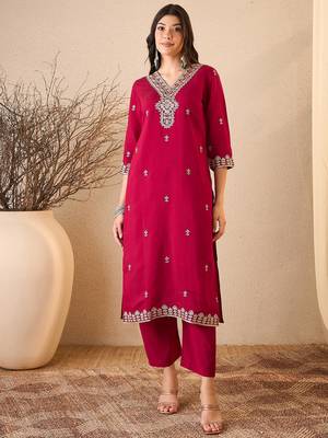 Pink color smart and fancy silk blend embroidered readymade salwar kameez 5