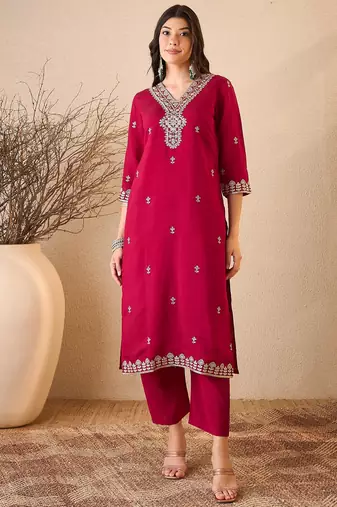 Pink color smart and fancy silk blend embroidered readymade salwar kameez