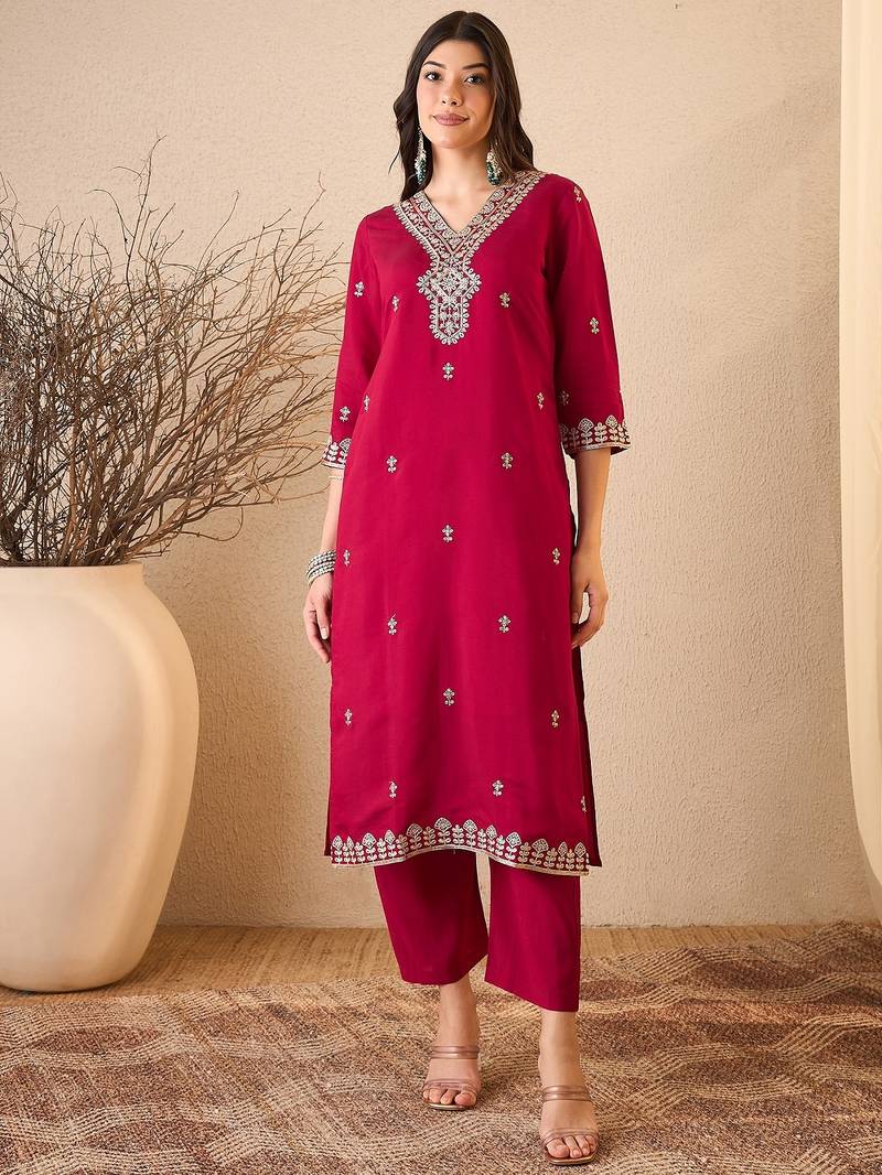 Pink color smart and fancy silk blend embroidered readymade salwar kameez