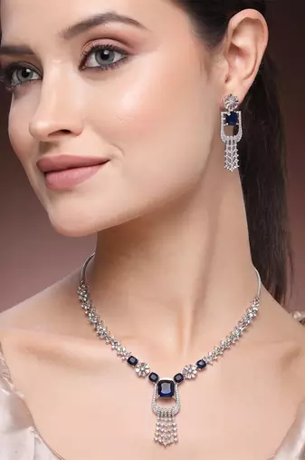  blue necklace set with matching earrings for women