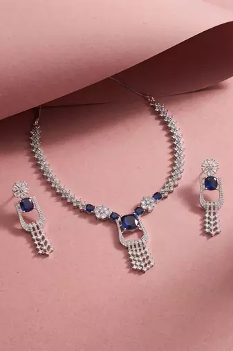  blue necklace set with matching earrings for women