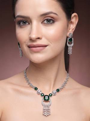 green necklace set with matching earrings for women 1