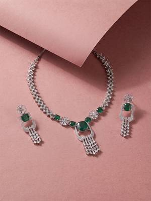 green necklace set with matching earrings for women 2