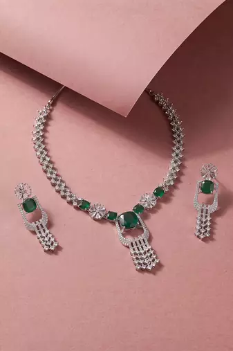 green necklace set with matching earrings for women