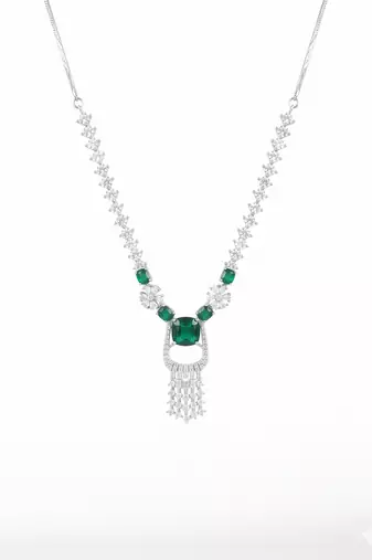 green necklace set with matching earrings for women
