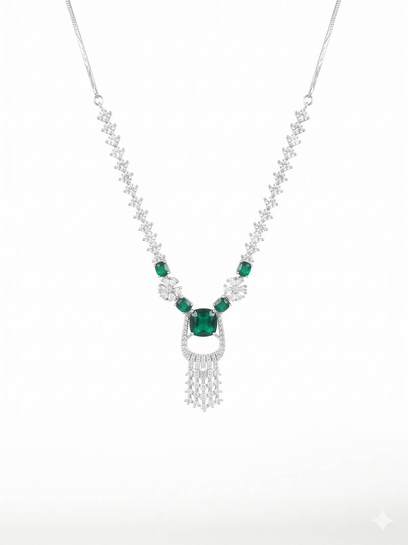 green necklace set with matching earrings for women