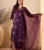 Dark purple color smart and fancy silk blend embroidered readymade salwar kameez