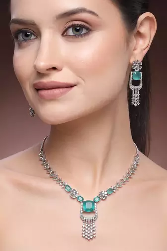 mint necklace set with matching earrings for women