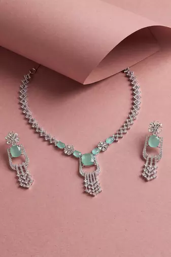 mint necklace set with matching earrings for women