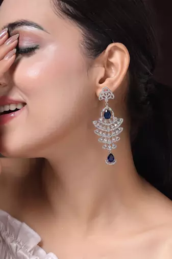 American diamond blue ad earrings for women | party wear jewellery