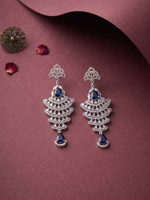American diamond blue ad earrings for women | party wear jewellery 2