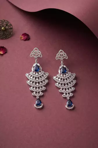 American diamond blue ad earrings for women | party wear jewellery