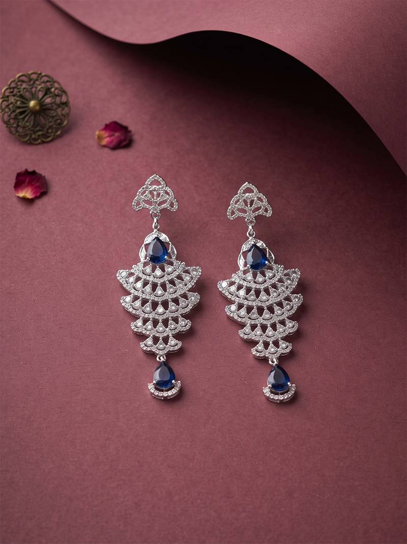 American diamond blue ad earrings for women | party wear jewellery