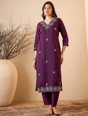 Dark purple color smart and fancy silk blend embroidered readymade salwar kameez 5