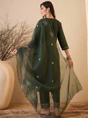 Green color smart and fancy silk blend embroidered readymade salwar kameez 2