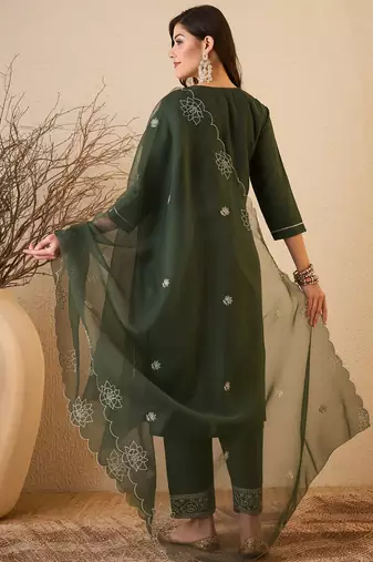 Green color smart and fancy silk blend embroidered readymade salwar kameez