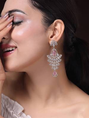 American diamond pink ad earrings for women | party wear jewellery 1