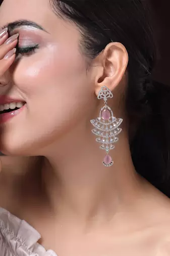 American diamond pink ad earrings for women | party wear jewellery