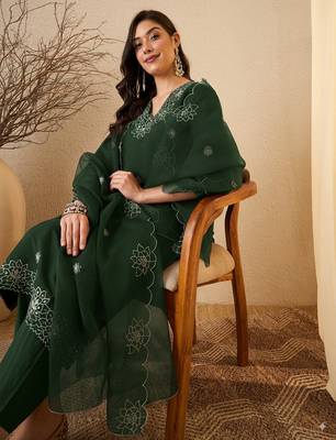 Green color smart and fancy silk blend embroidered readymade salwar kameez 3