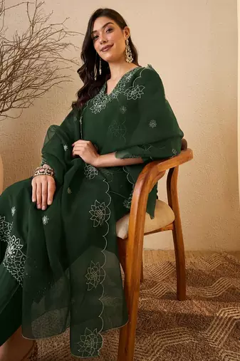 Green color smart and fancy silk blend embroidered readymade salwar kameez