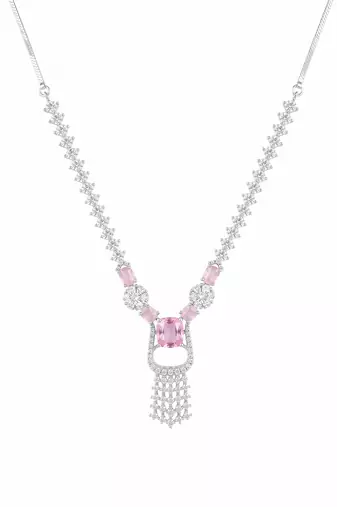 pink necklace set with matching earrings for women