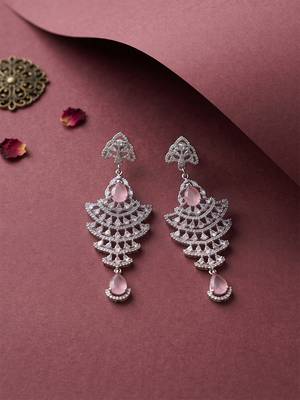 American diamond pink ad earrings for women | party wear jewellery 2