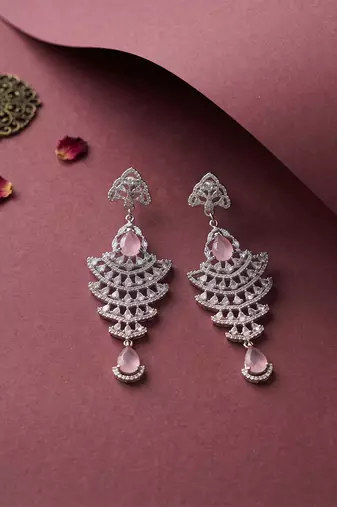 American diamond pink ad earrings for women | party wear jewellery