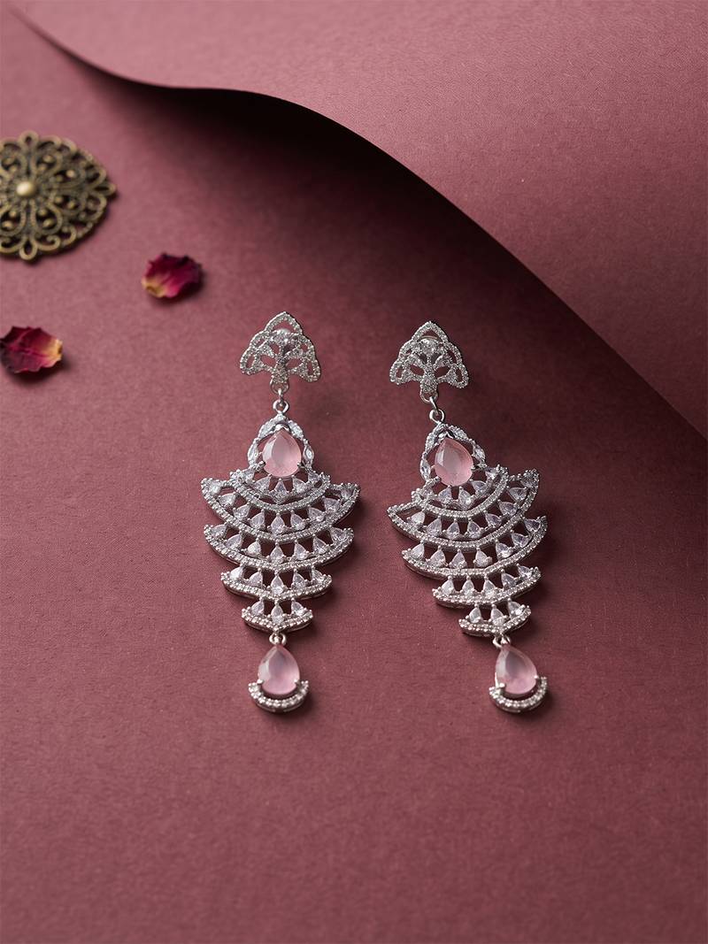 American diamond pink ad earrings for women | party wear jewellery