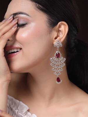 American diamond red ad earrings for women | party wear jewellery 1