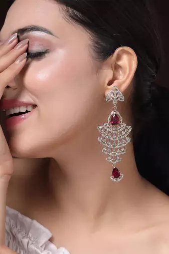 American diamond red ad earrings for women | party wear jewellery