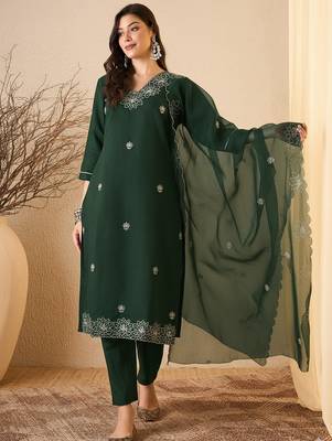 Green color smart and fancy silk blend embroidered readymade salwar kameez 5