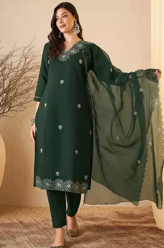 Green color smart and fancy silk blend embroidered readymade salwar kameez