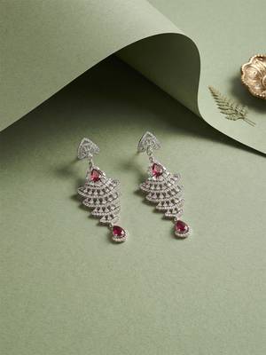 American diamond red ad earrings for women | party wear jewellery 2