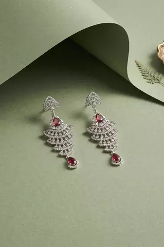 American diamond red ad earrings for women | party wear jewellery