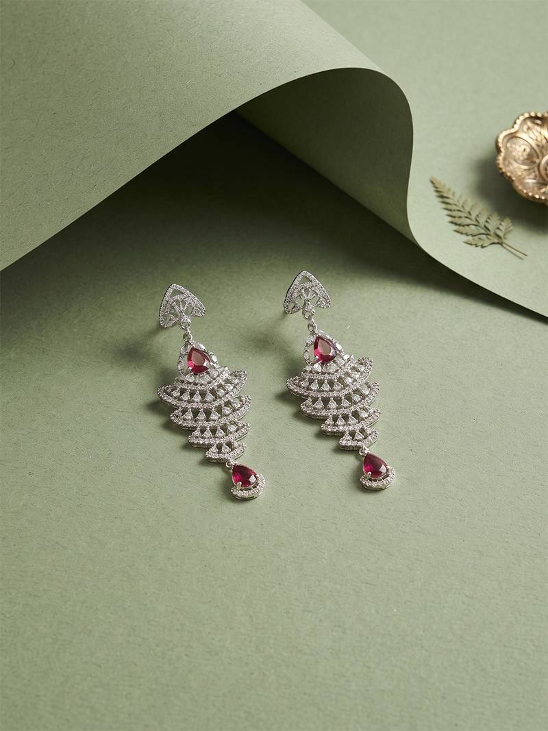 American diamond red ad earrings for women | party wear jewellery