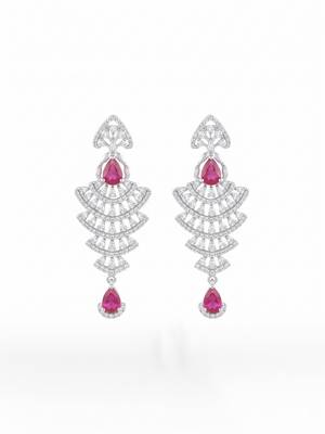 American diamond red ad earrings for women | party wear jewellery 3
